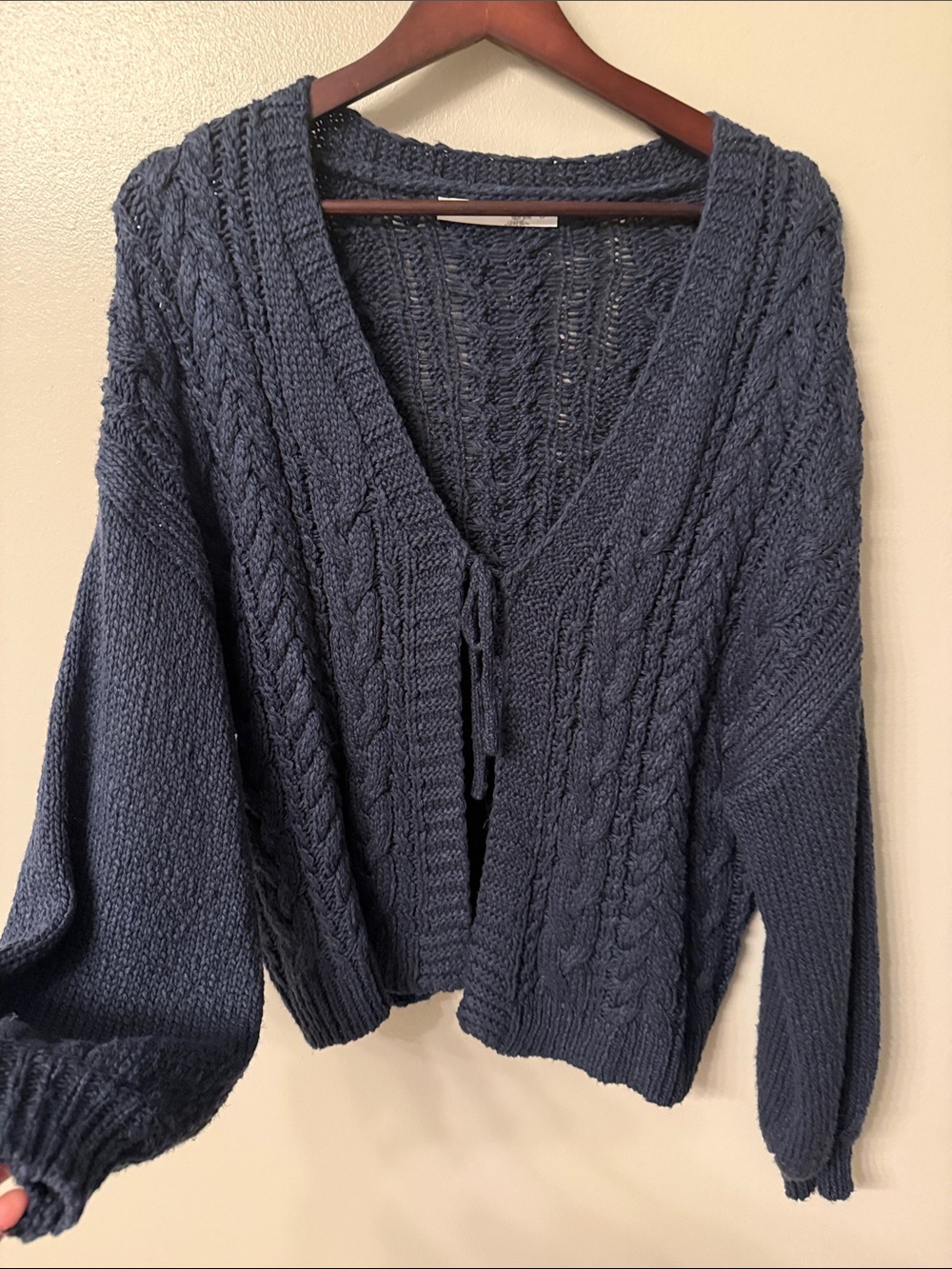Altar'd State Navy Blue Cable Knit V-Neck Cardigan with Front Tie